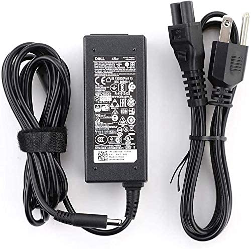 Dell 45W replacement adapter connected to laptop showing power delivery.