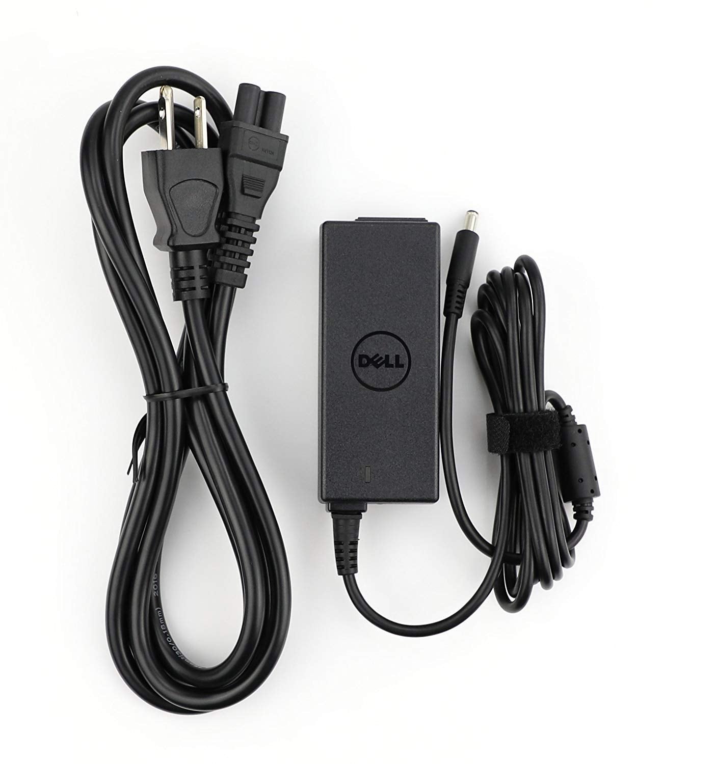 Dell 45W replacement AC adapter front view for XPS and Inspiron, compact for travel.