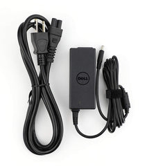 Dell 45W replacement AC adapter front view for XPS and Inspiron, compact for travel.