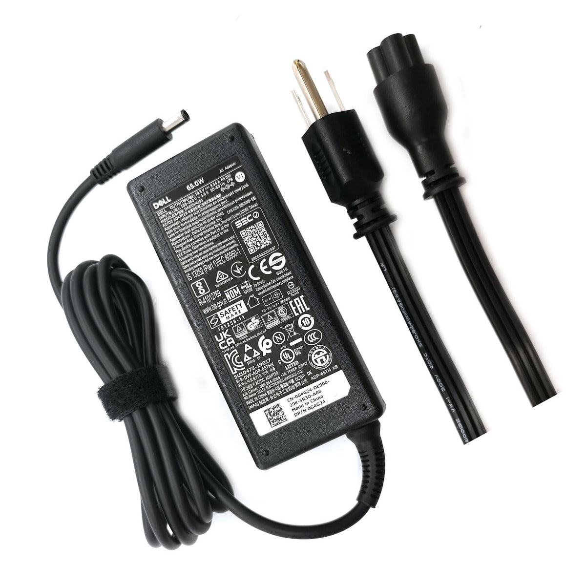 Dell 65W charger close-up with 4.5mm tip for reliable daily power.