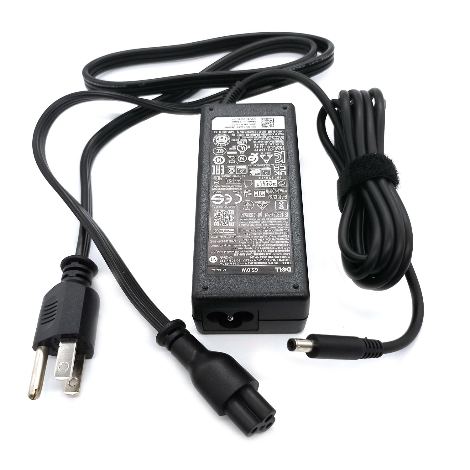 Foldable design on Dell 65W charger for easy storage and travel.