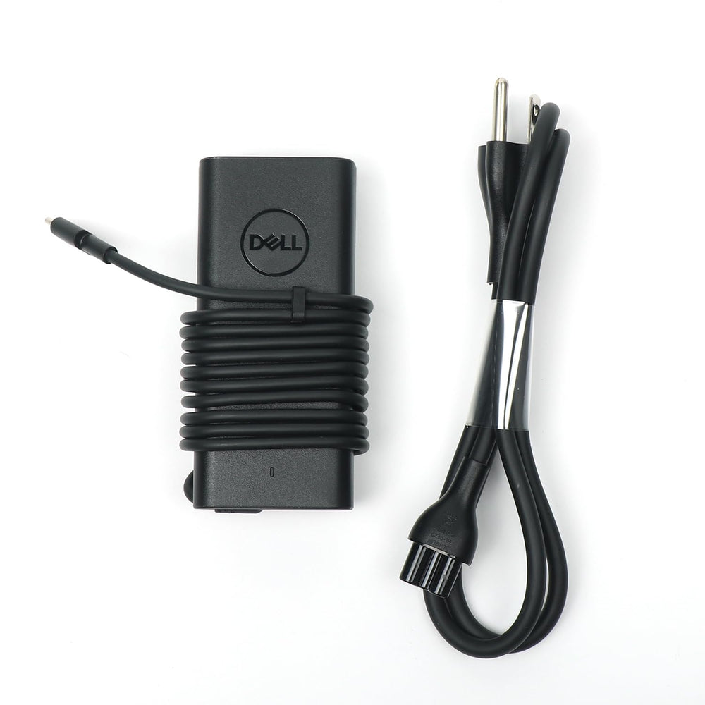 Dell 65W USB-C charger front view, compact and travel-friendly.