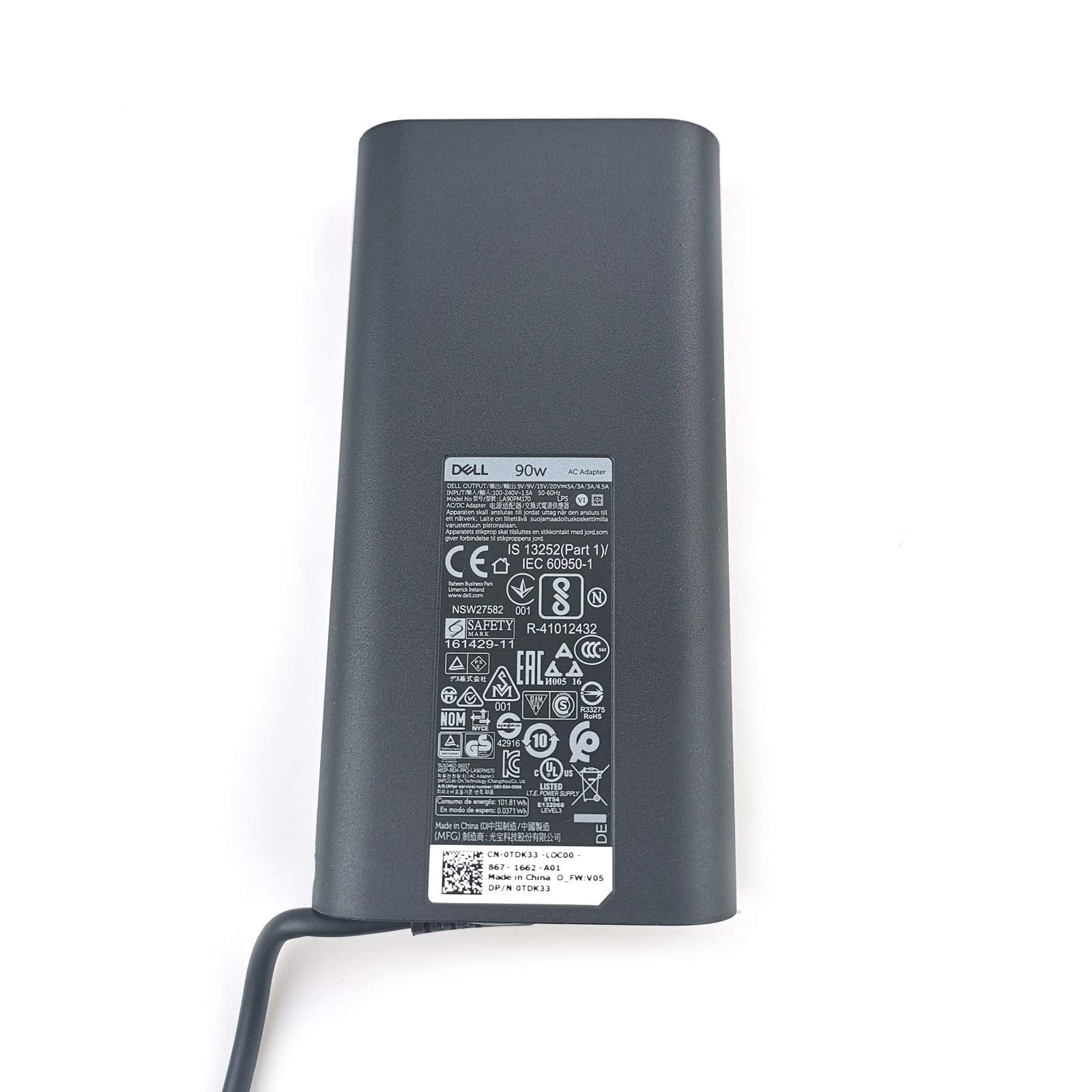 Dell 90W USB-C charger label detail for quick spec checks.