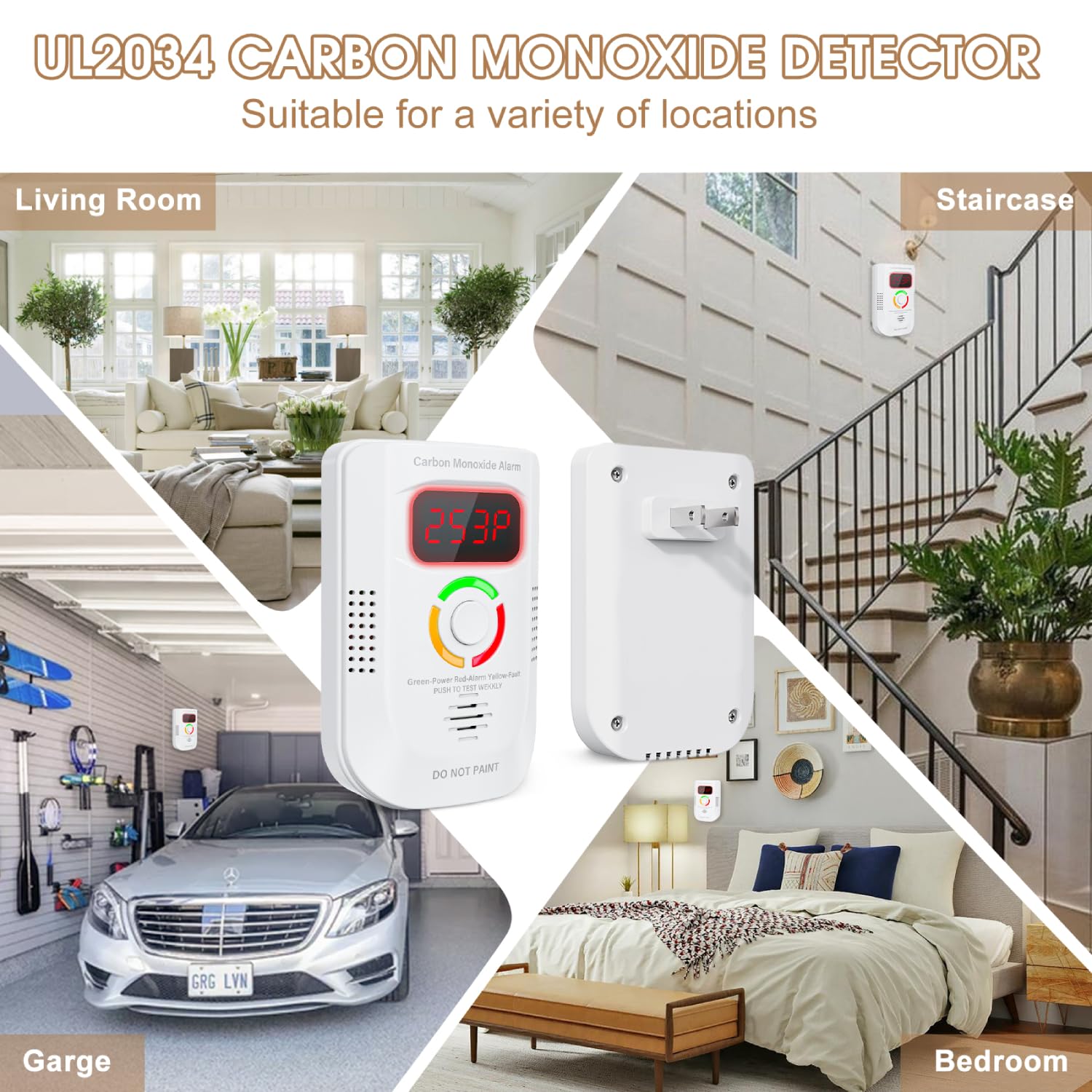 Deller CO detector indicates ready with green light when plugged in