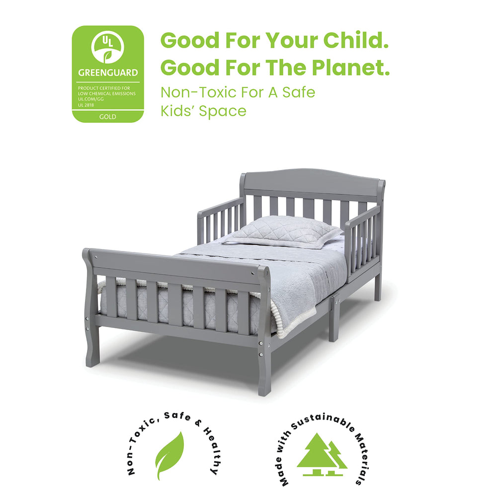 Delta Children Canton bed grey in-room setup demonstrates versatile fit with any decor.