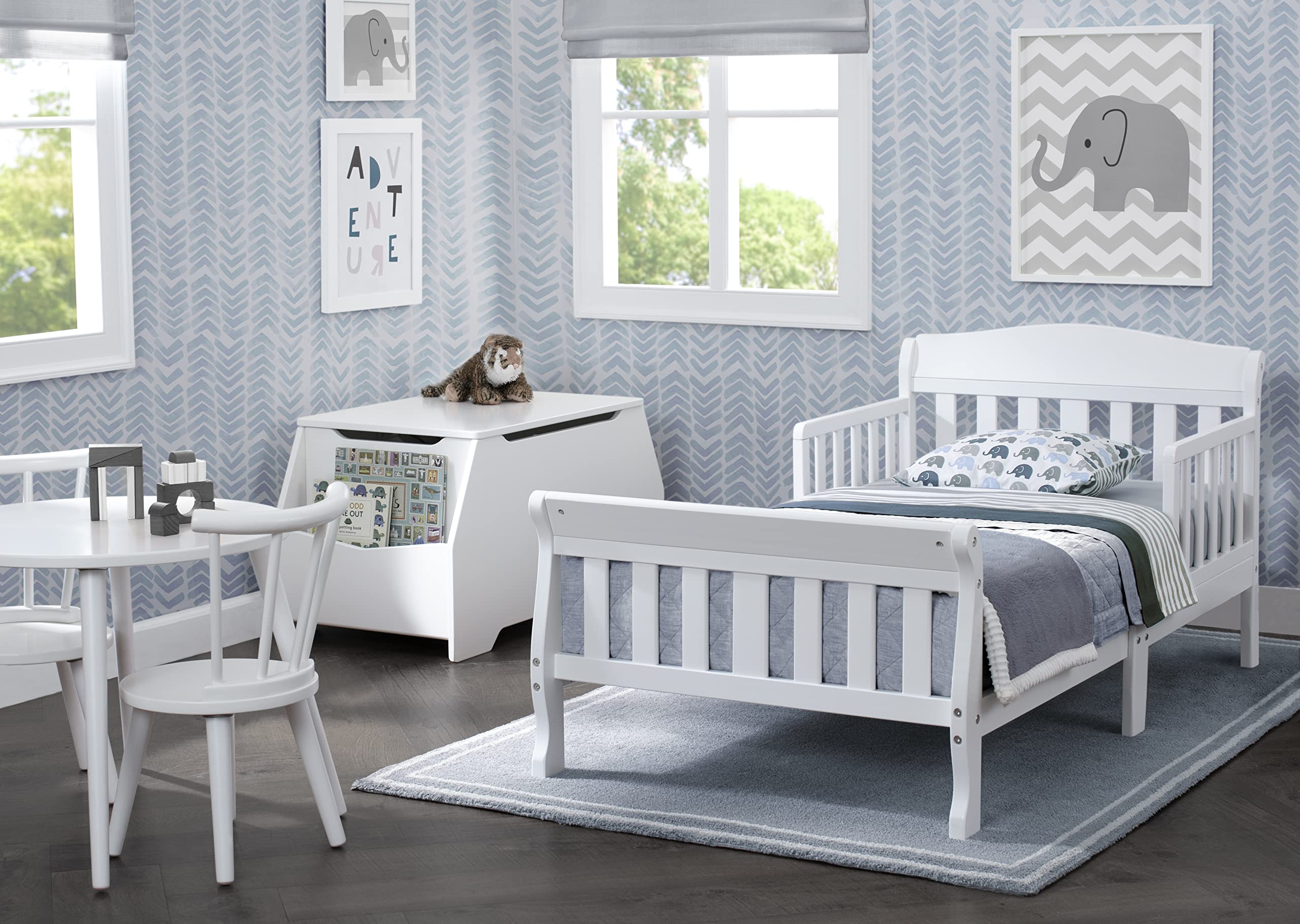 Delta Children Canton Toddler Bed White assembled dimensions in product listing.