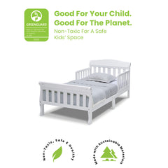 Delta Children Canton Toddler Bed White mattress area demonstrates crib-mattress compatibility.