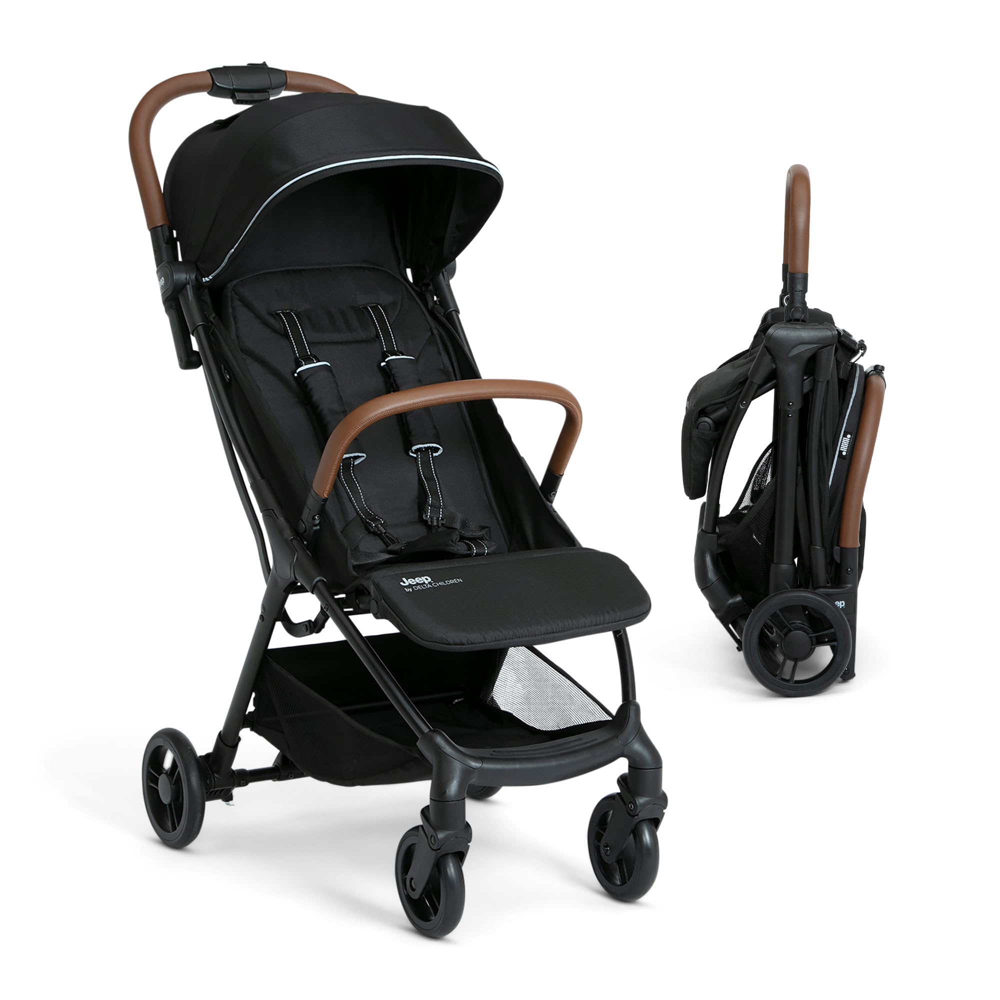 Delta Children Jeep Altitude travel stroller with one-hand fold for quick setup