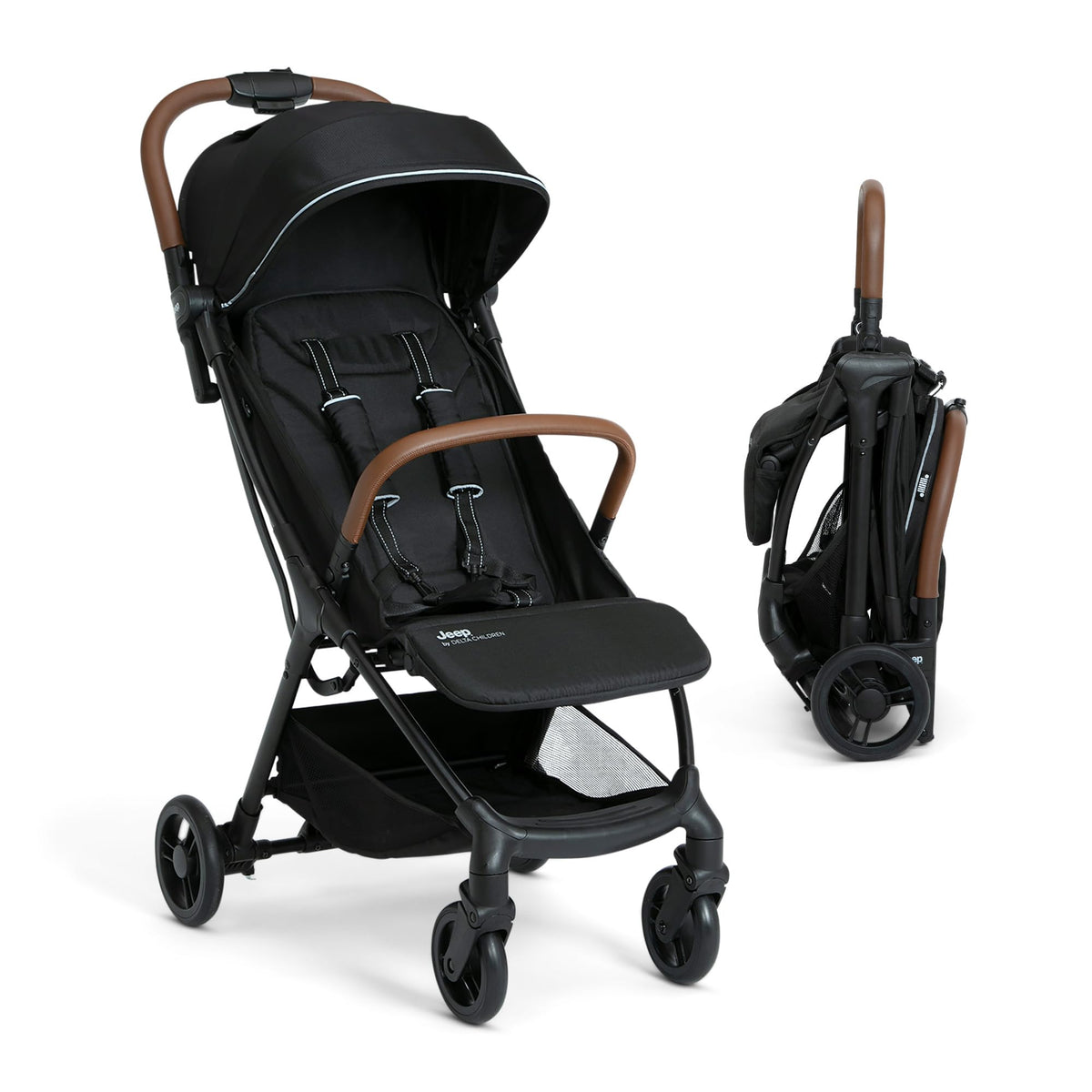 Delta Children Jeep Altitude travel stroller with one-hand fold for quick setup