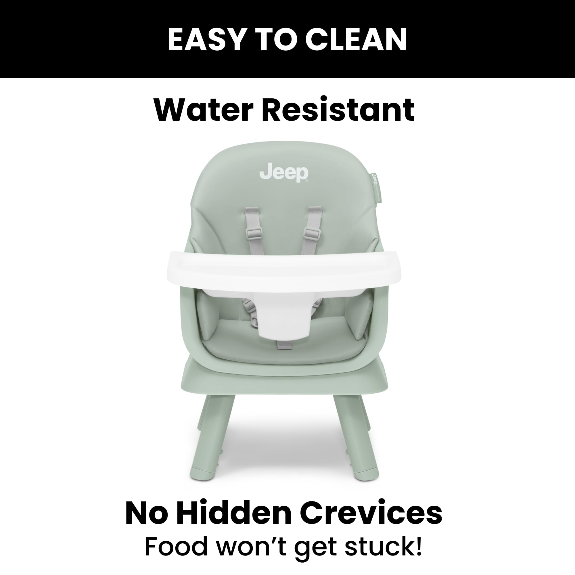 Delta Children Jeep Milestone high chair with five-point harness ensures secure seating during meals.