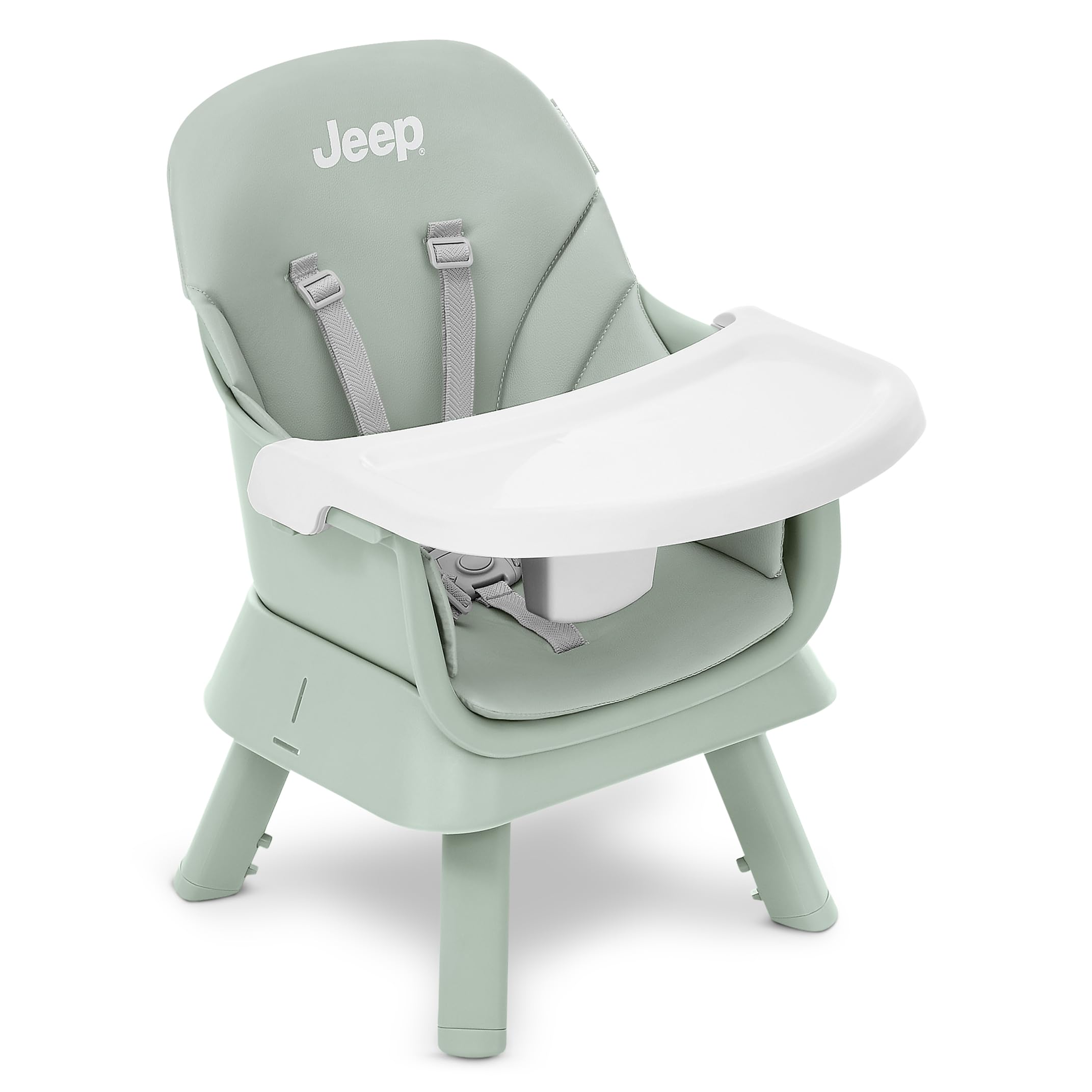 Delta Children Jeep Milestone high chair snaps together without tools for fast setup.