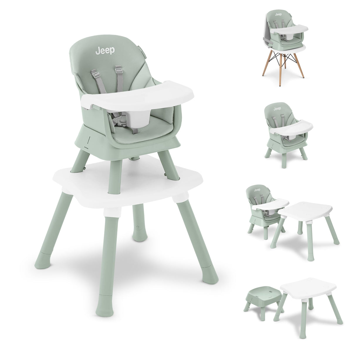 Delta Children Jeep Milestone high chair setup demonstrates sturdy, space-saving versatility for growing kids.