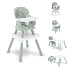 Delta Children Jeep Milestone high chair setup demonstrates sturdy, space-saving versatility for growing kids.