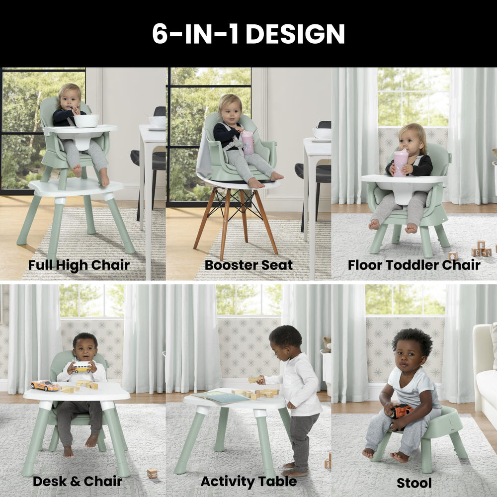 Delta Children Jeep Milestone high chair tray adjustment showcases three positions for comfortable feeding.