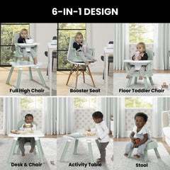 Delta Children Jeep Milestone high chair tray adjustment showcases three positions for comfortable feeding.