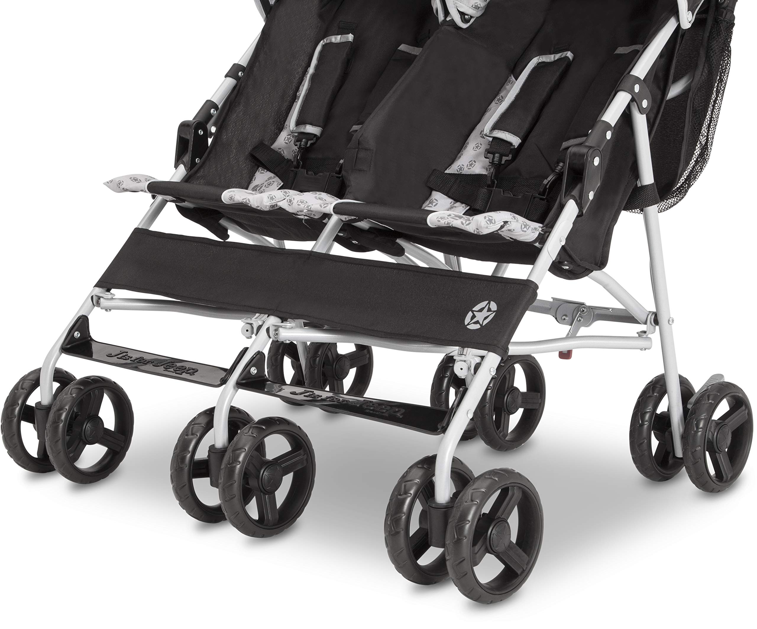 Delta Children Jeep Scout Double Stroller lightweight design aids easy maneuvering through doors.