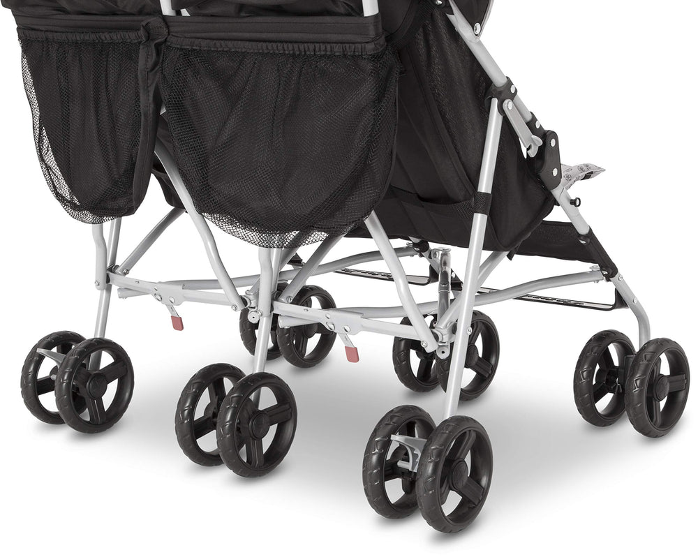 Delta Children Jeep Scout Double Stroller 5.5 inch wheels deliver smooth, controlled rides.