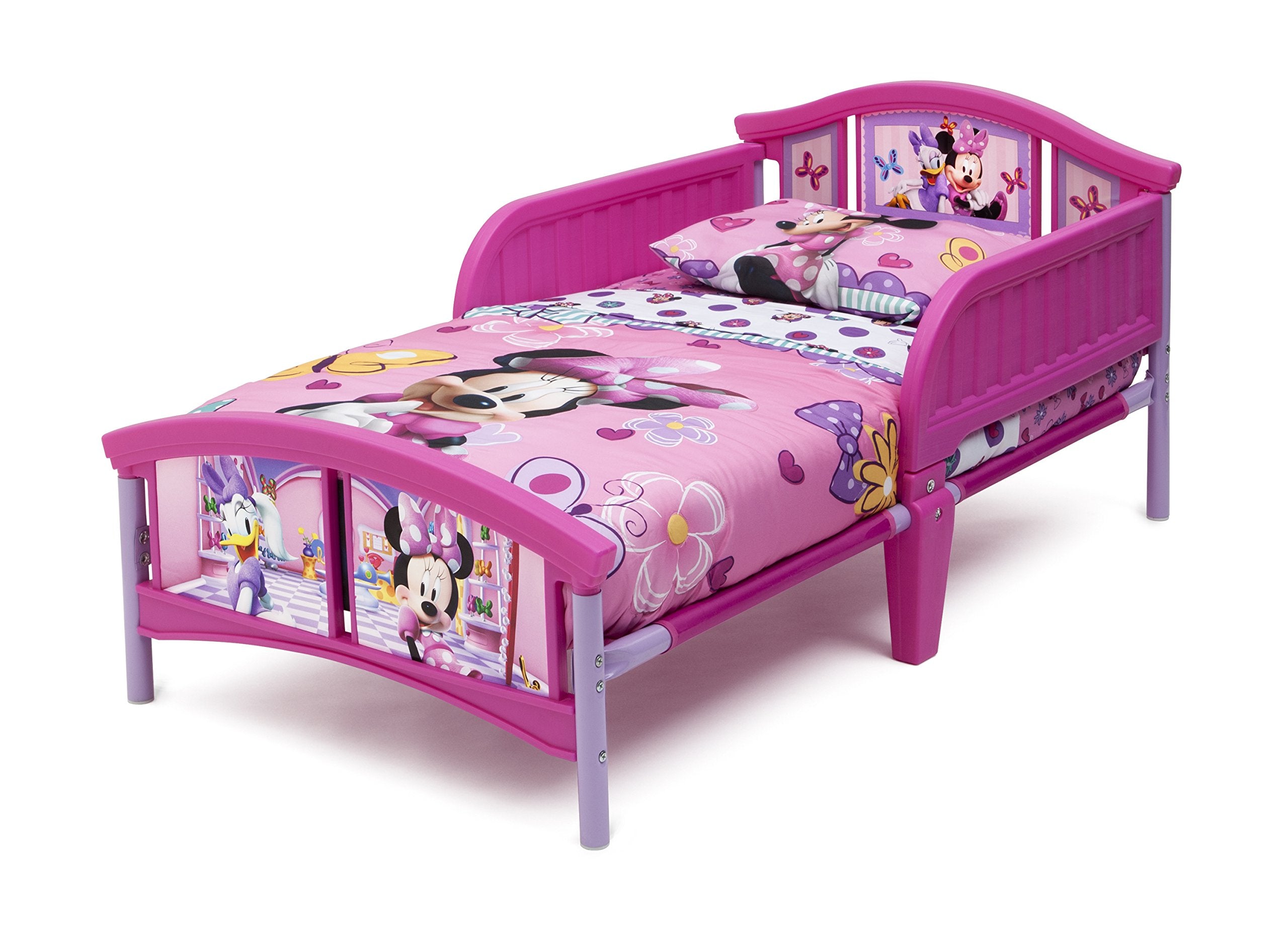 Delta Minnie Mouse bed footboard featuring bright graphics and sturdy guardrails for safety