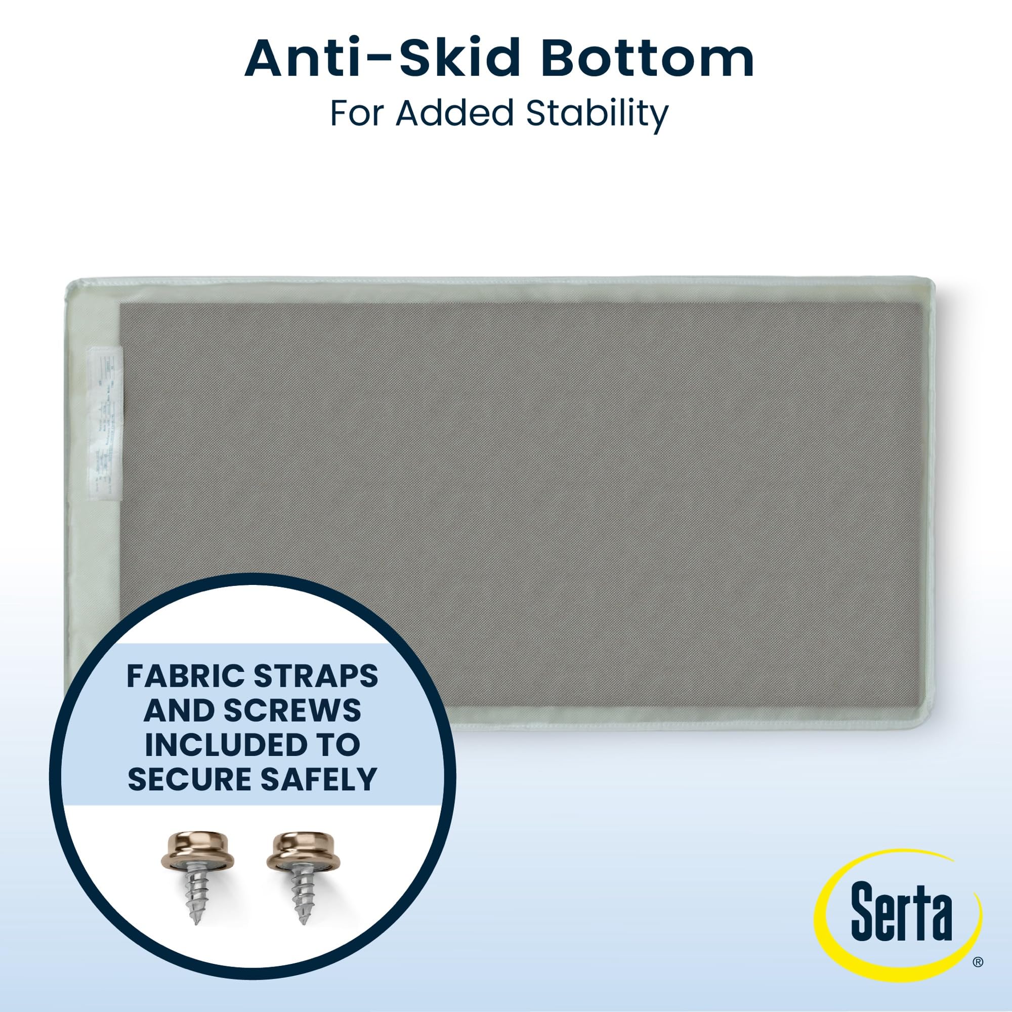 Delta Children Serta straps and screws attach pad securely to furniture for safety