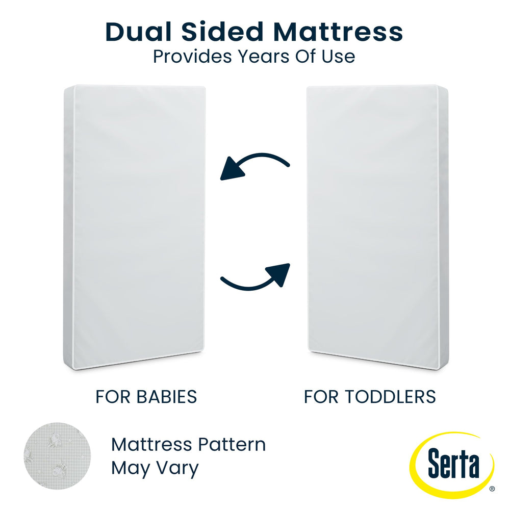 Delta Children Serta Perfect Slumber 7-year warranty information graphic.