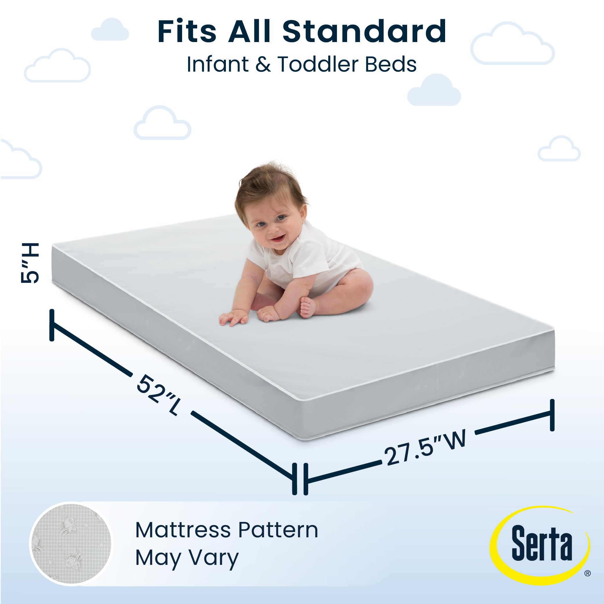 Delta Children Serta Perfect Slumber mattress with square corners for secure crib fit.