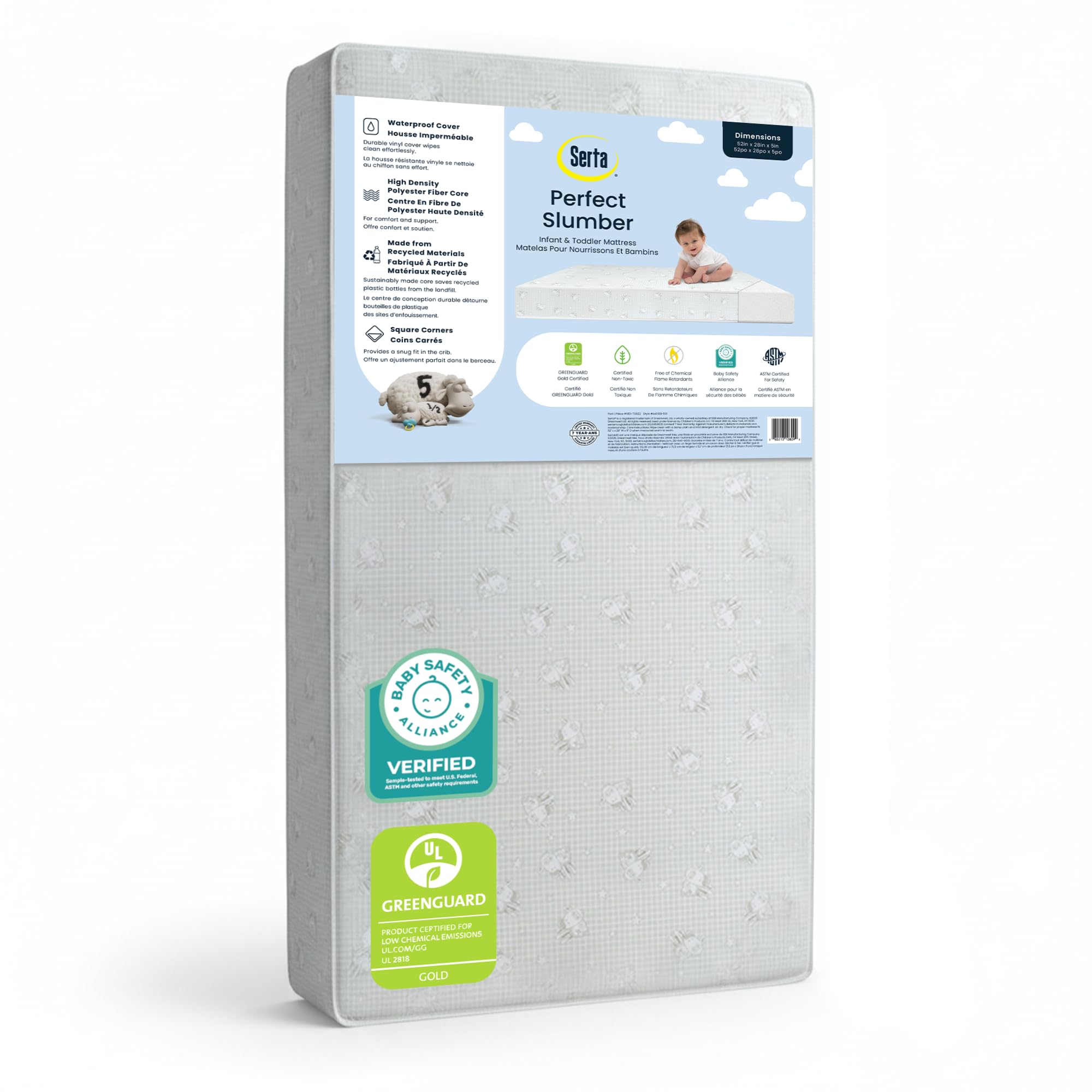 Delta Children Serta Perfect Slumber mattress top view for crib compatibility and secure fit.