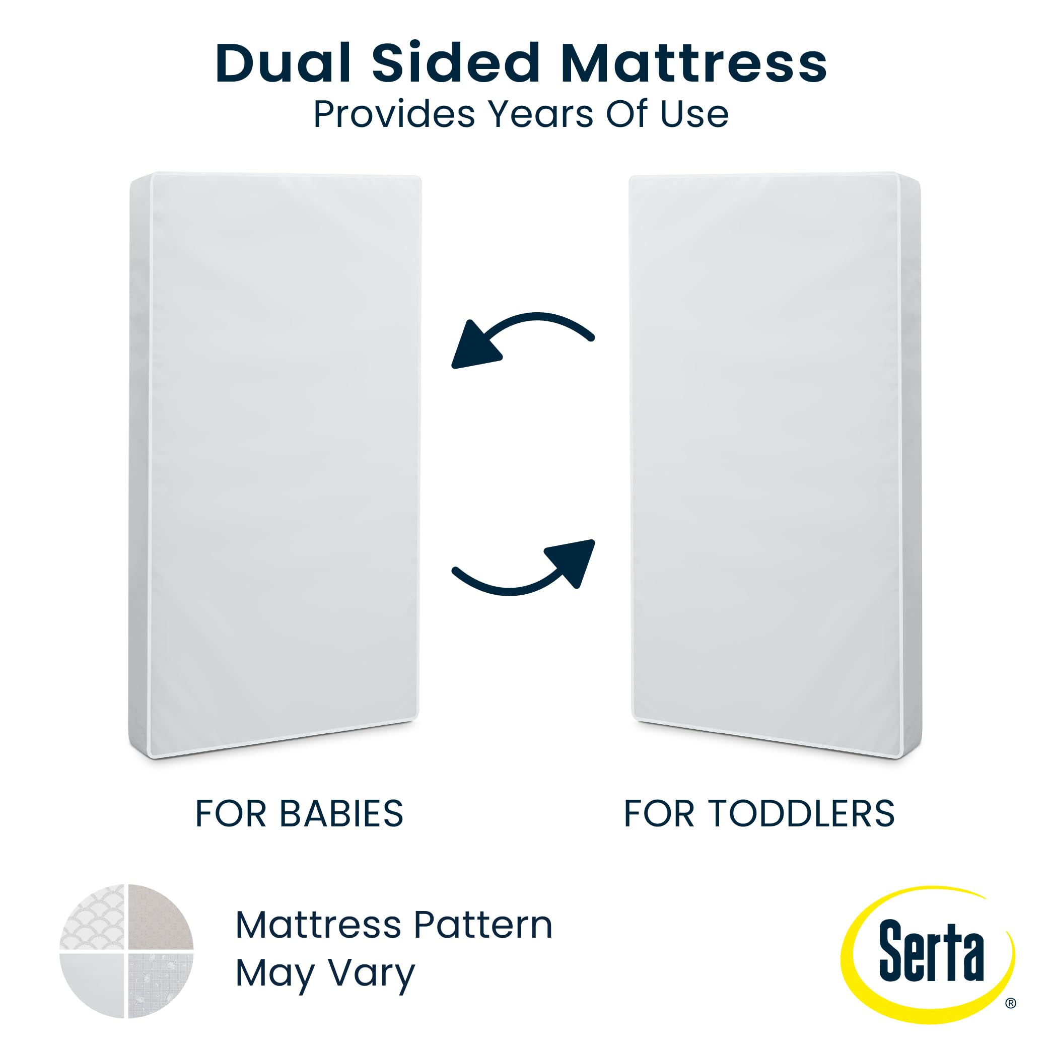 Delta Children Serta Perfect Start fits standard crib and toddler beds for seamless transition.