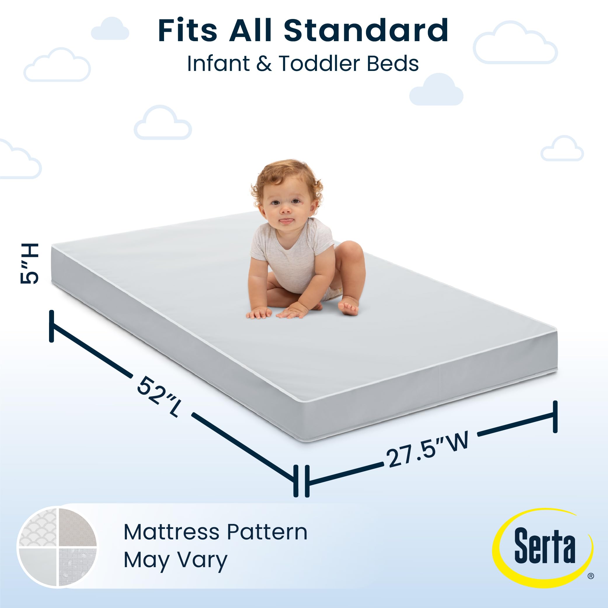 Delta Children Serta Perfect Start fiber-core from recycled bottles supports durability and sustainability.