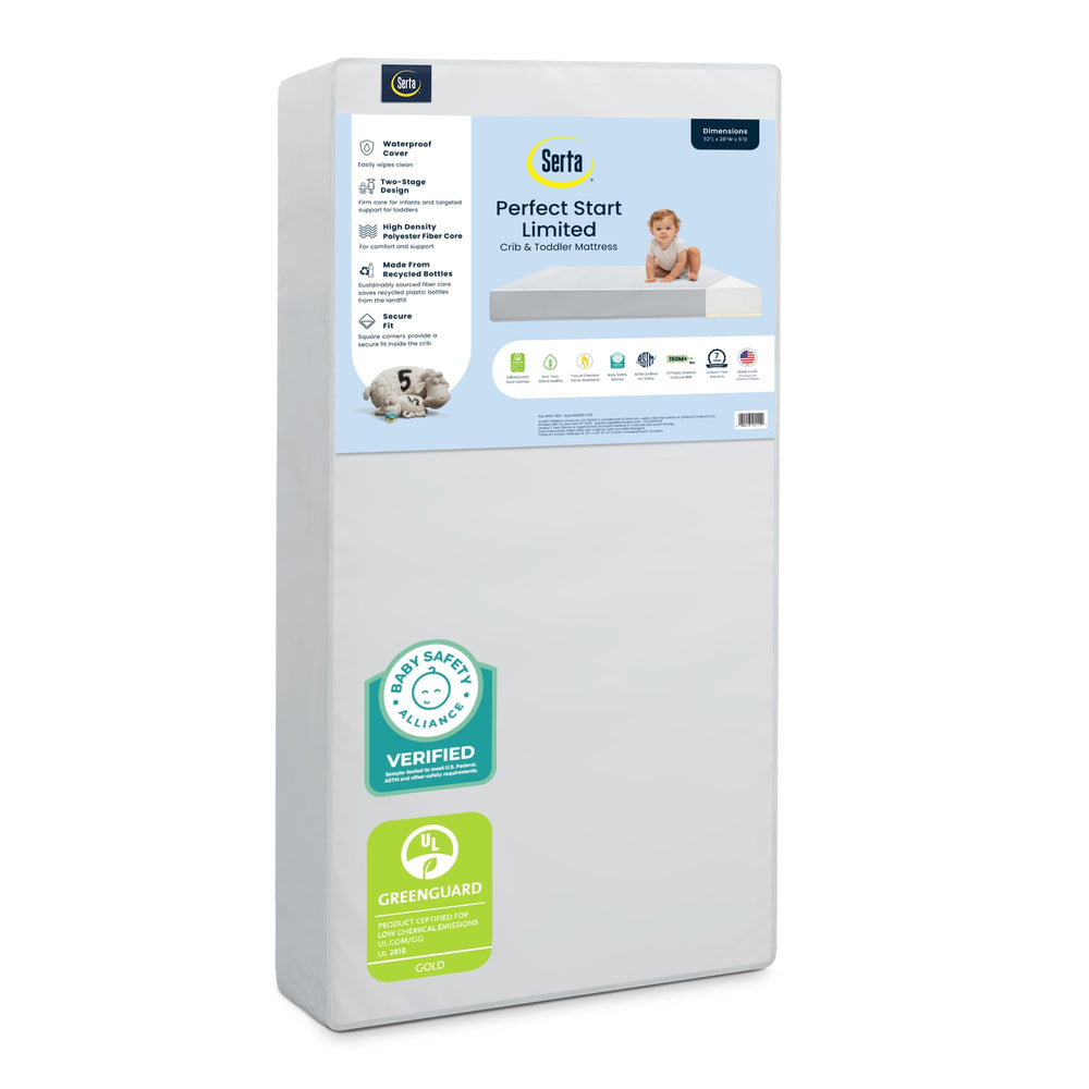 Delta Children Serta Perfect Start waterproof cover enables easy cleanup after spills.