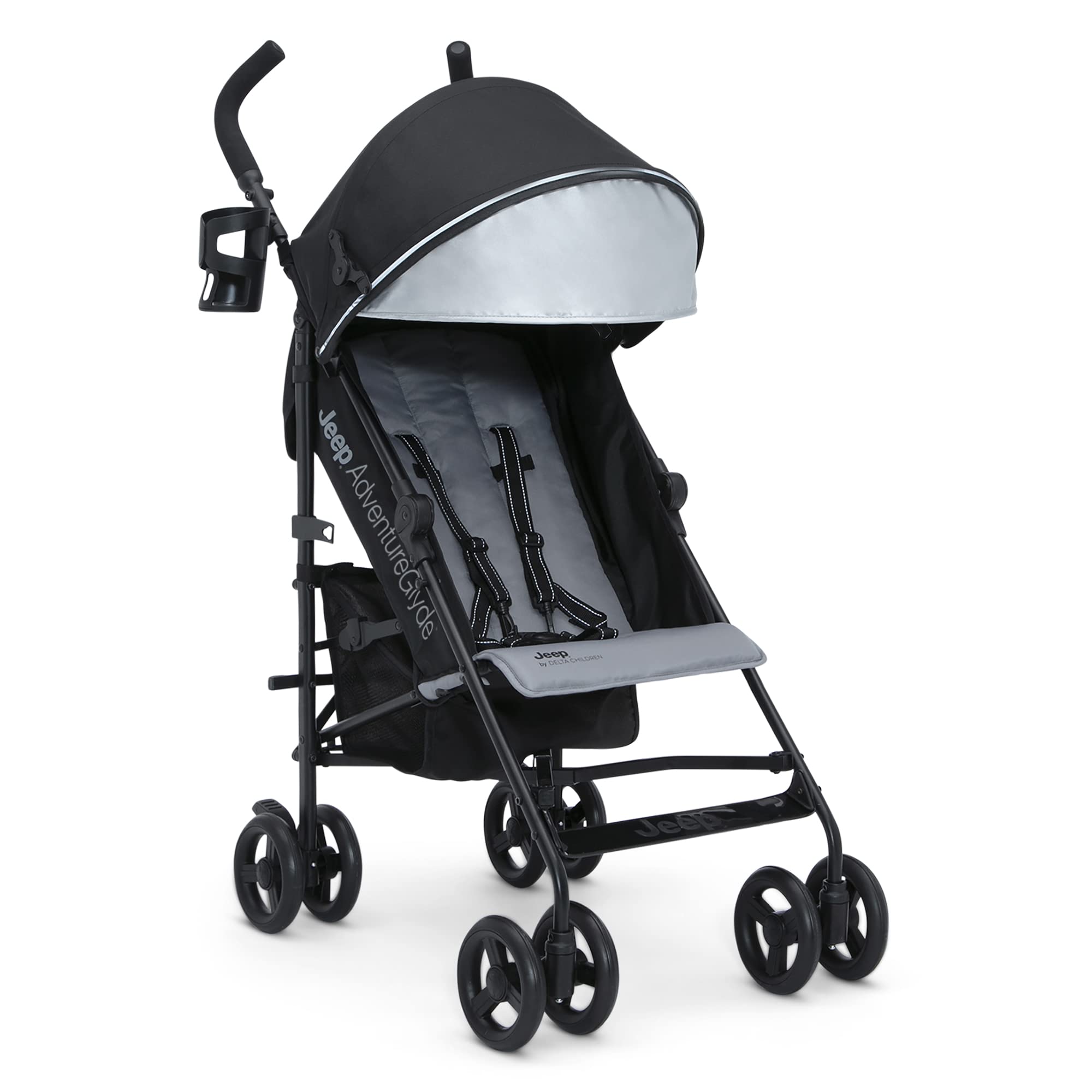 Delta Children Jeep AdventureGlyde front wheels with precision tech for effortless maneuvering.