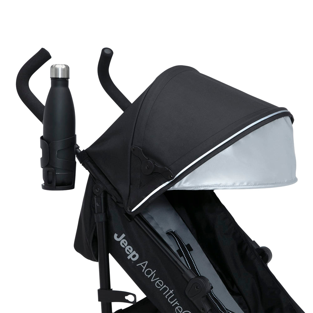 Delta Children Jeep AdventureGlyde parent cup holder for convenient drinks.