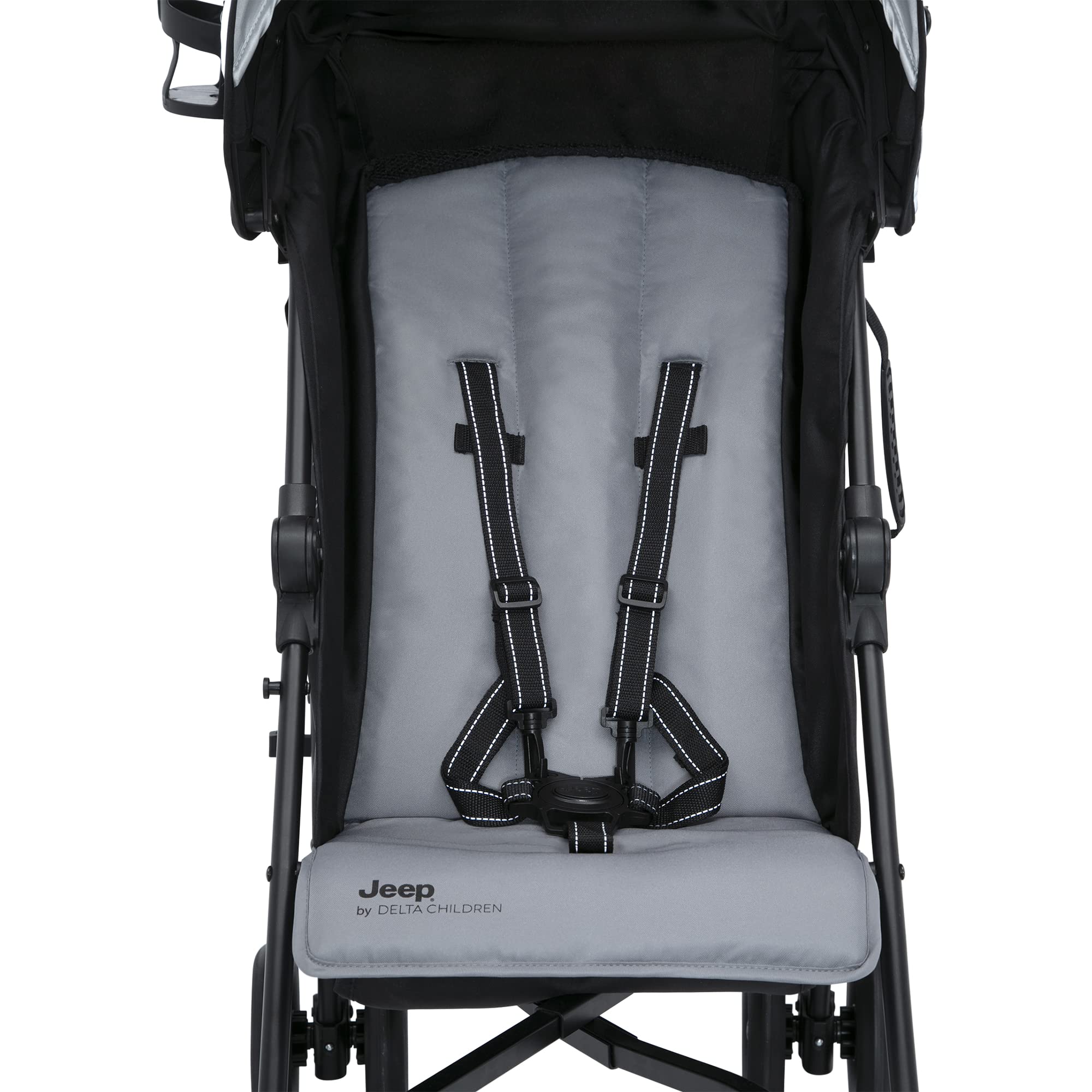Delta Children Jeep AdventureGlyde three-position recline for comfortable rides.