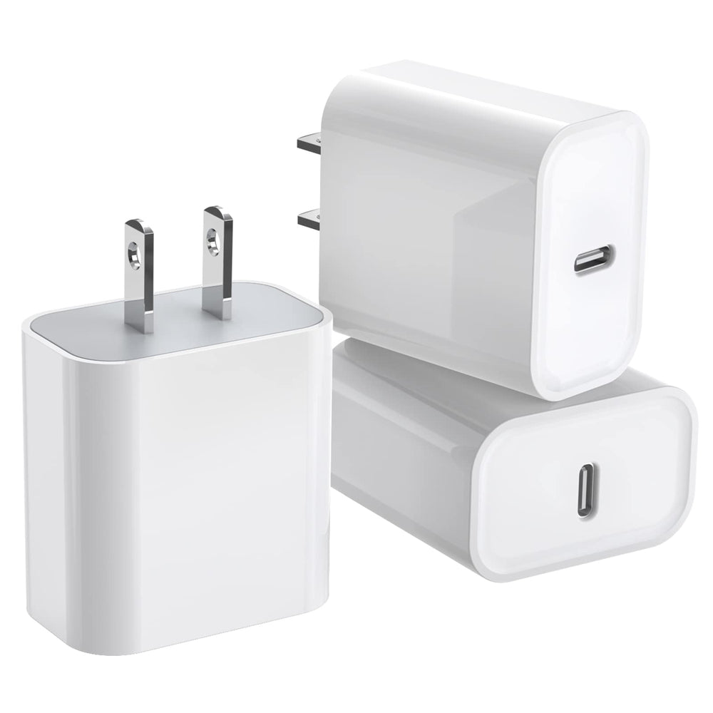DelTucci 3Pack 20W USB-C charger, front view, quick charging for iPhone and iPad