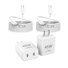 DelTucci 45W dual-port charger powers two devices quickly.