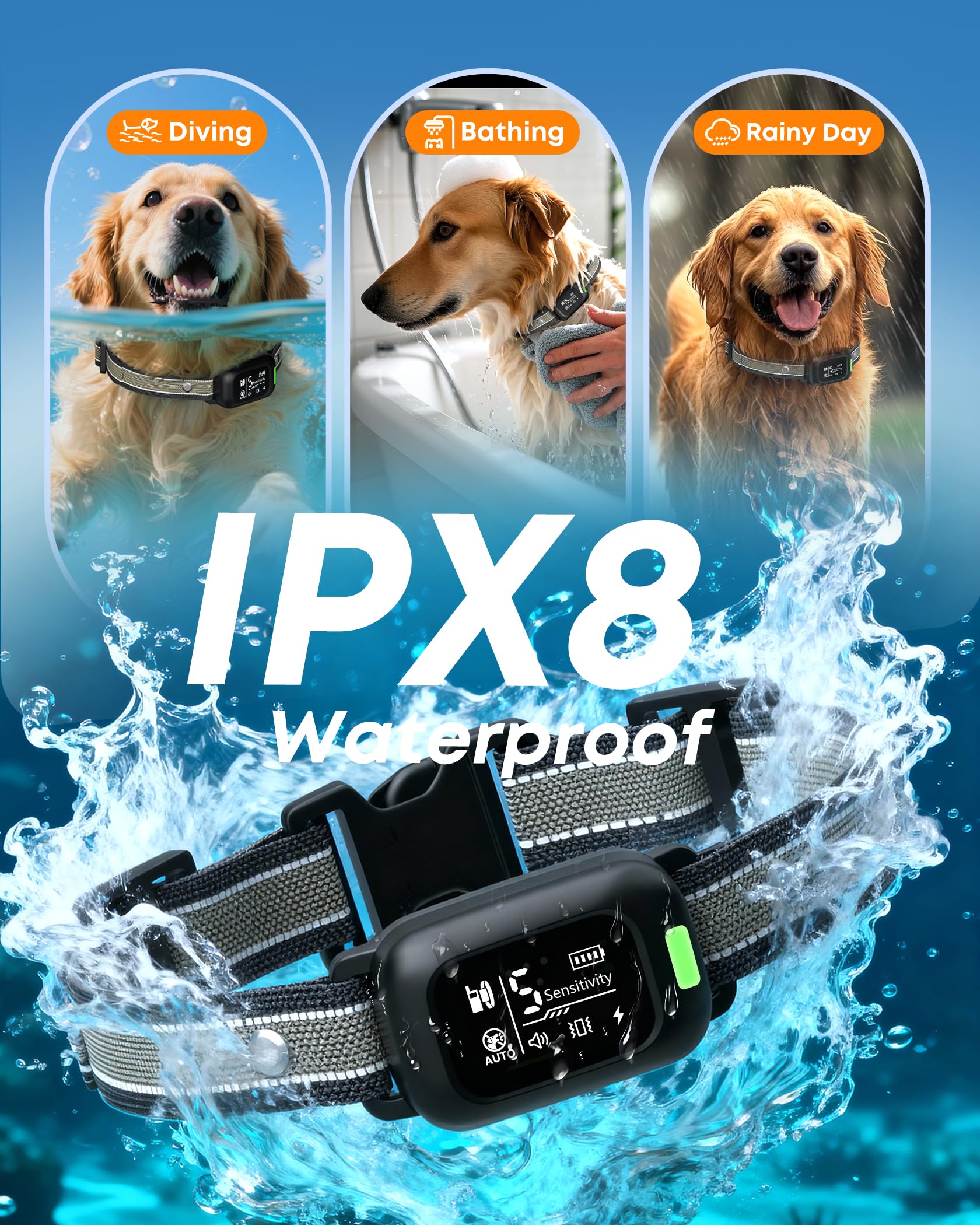 Delupet adjustable neck strap fits dogs from six to twenty-two inches.