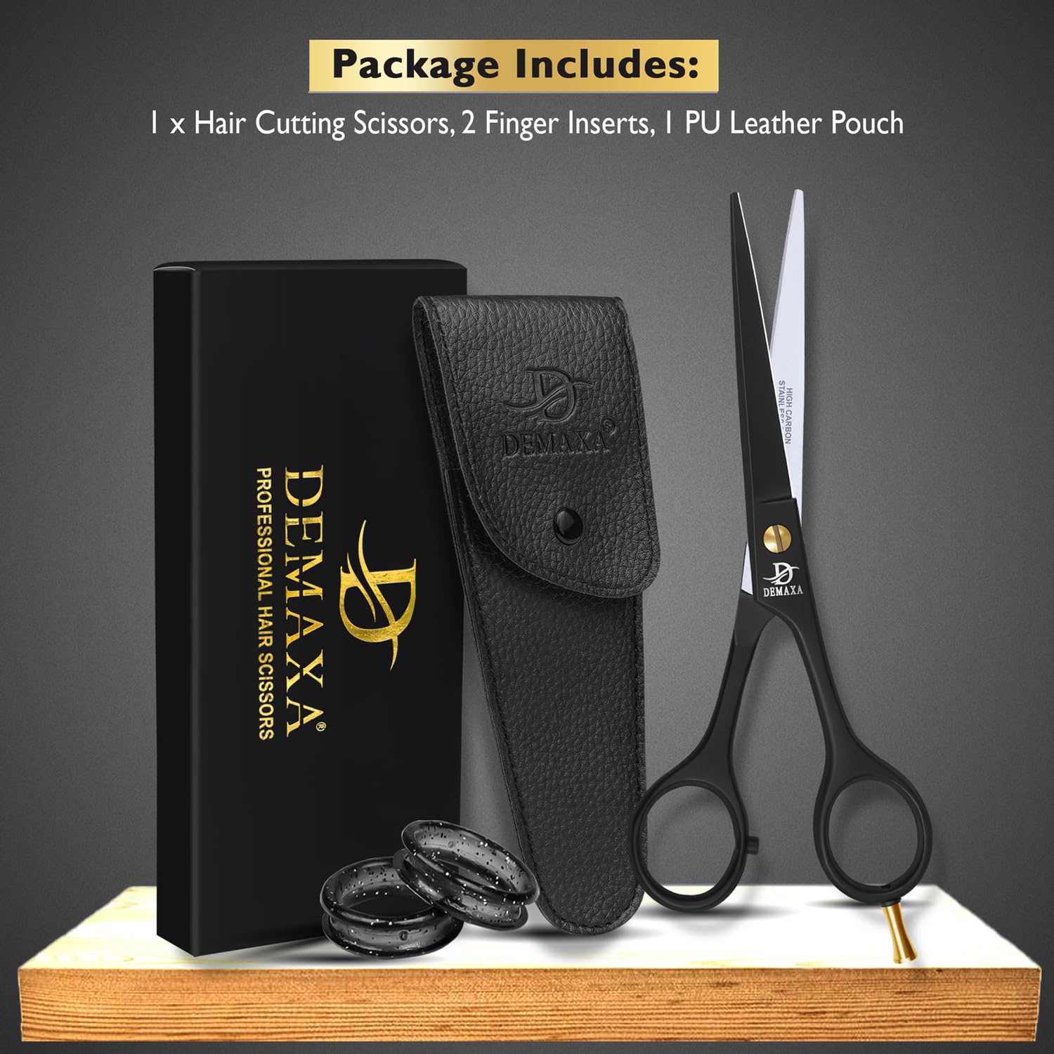 DEMAXA non-slip grip design enhances control when trimming wet or dry hair.