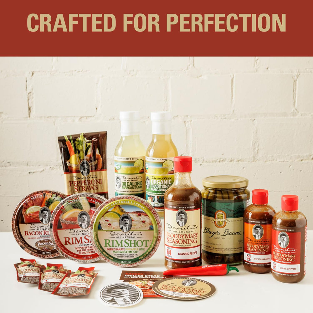 Demitri's 8oz bottle packaging highlighting premium ingredients