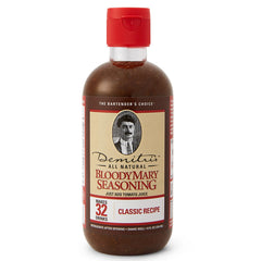 Demitri's Bloody Mary Seasoning bottle closeup for a bold brunch cocktail