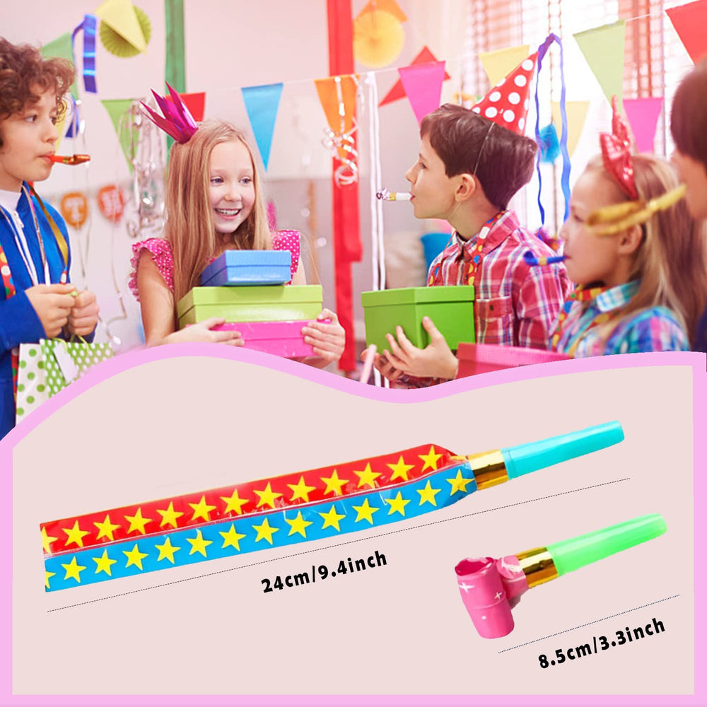 DEMOCRATIDO party blowers close-up, ideal for kids and adults to kick off festivities.