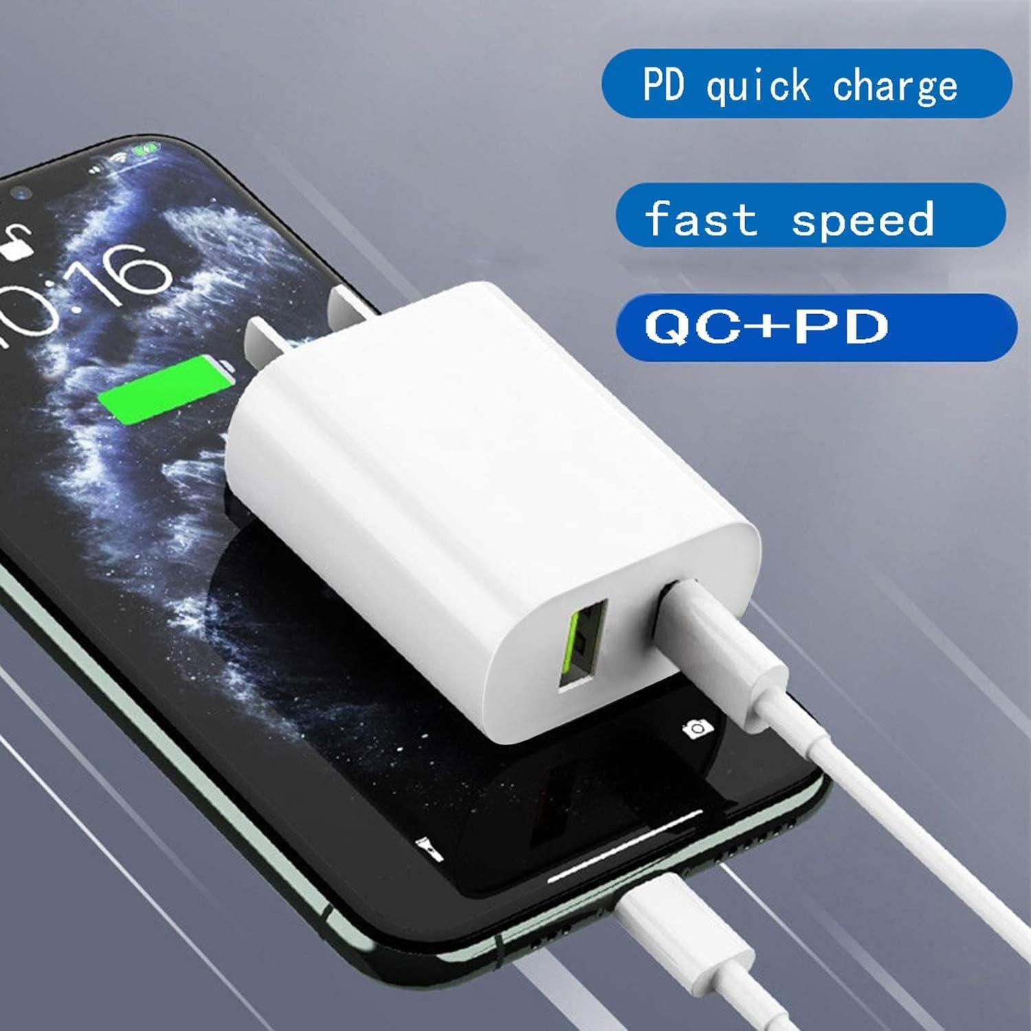 Compact cube charging block fits easily in a purse