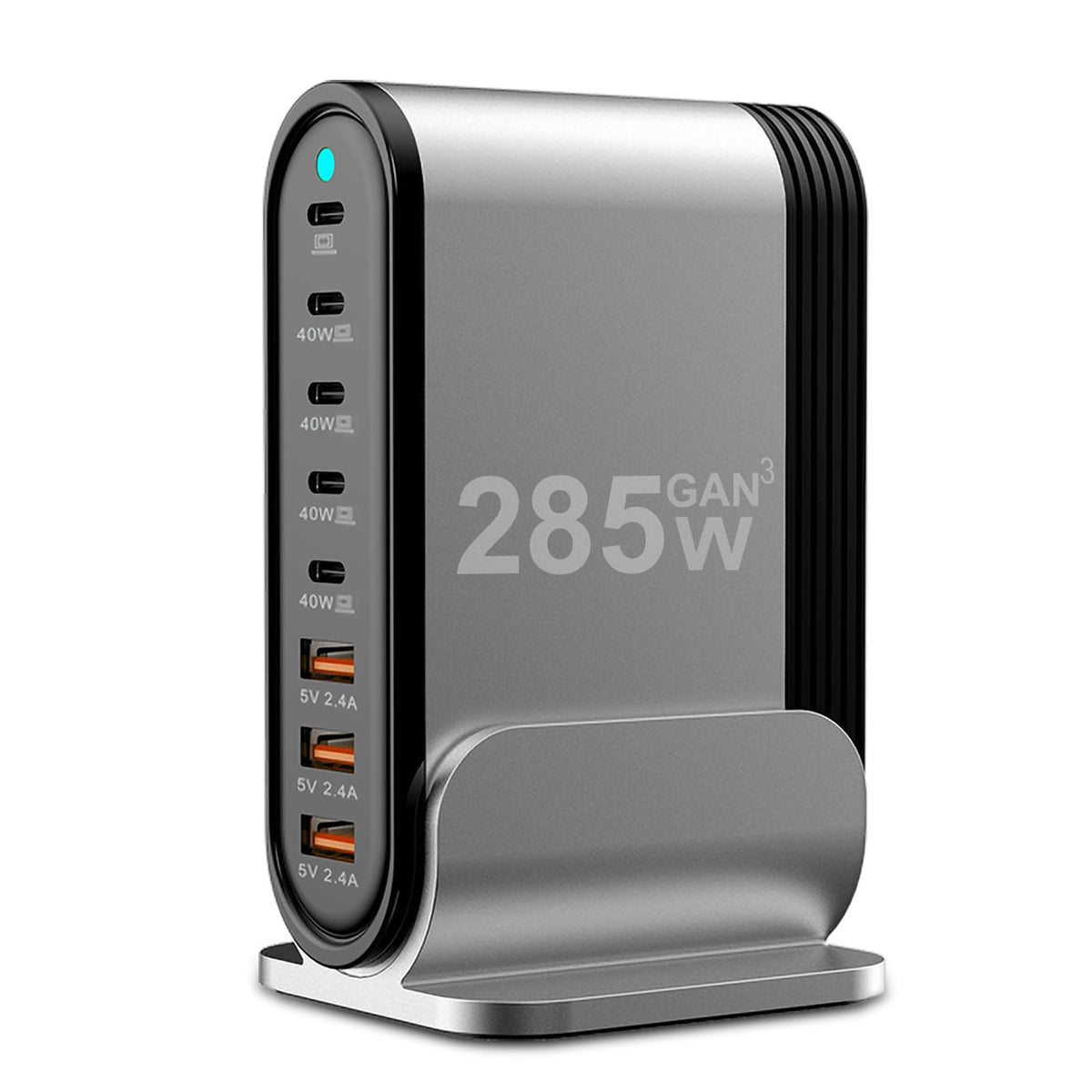 DENGWENQIANG USB-C fast charger tower front view powering eight devices efficiently