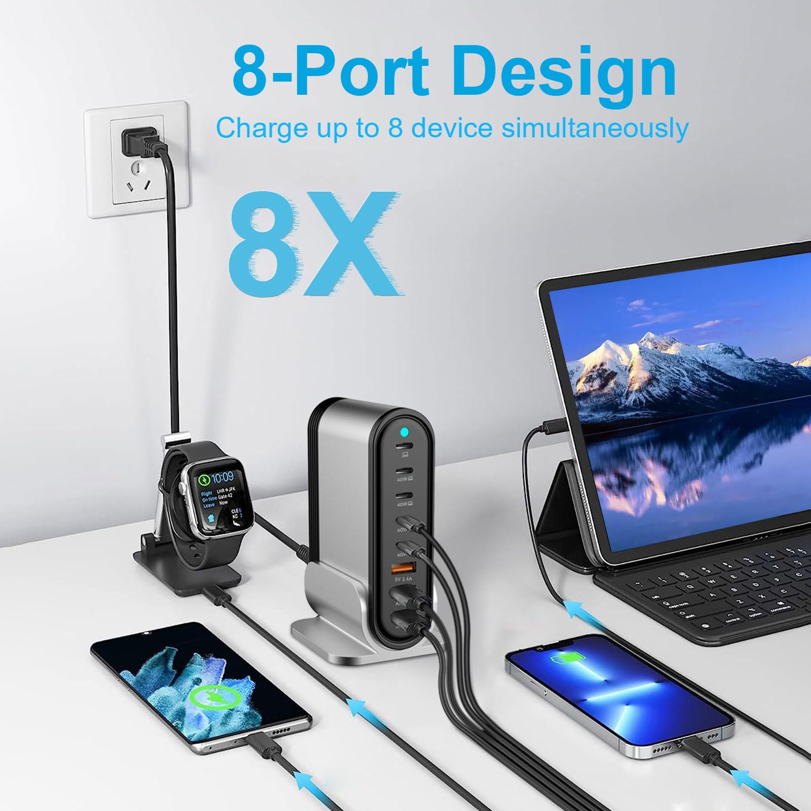 DENGWENQIANG USB-C fast charger tower top view showing compact design for travel