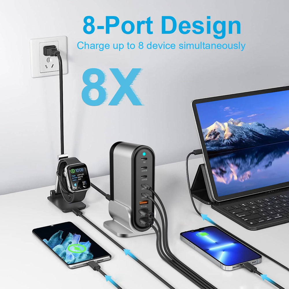 DENGWENQIANG USB-C fast charger tower top view showing compact design for travel
