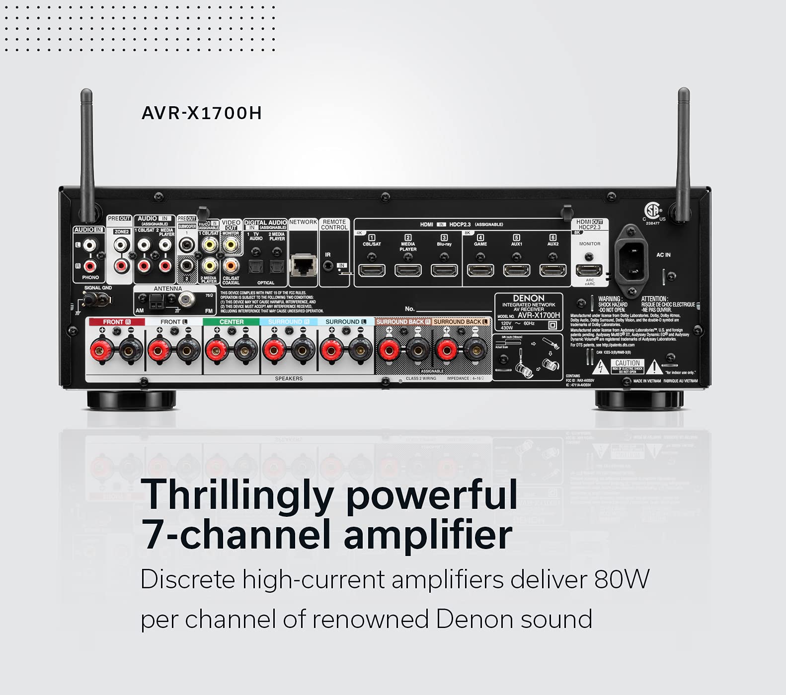 Denon AVR-X1700H in a Dolby Atmos setup for immersive sound