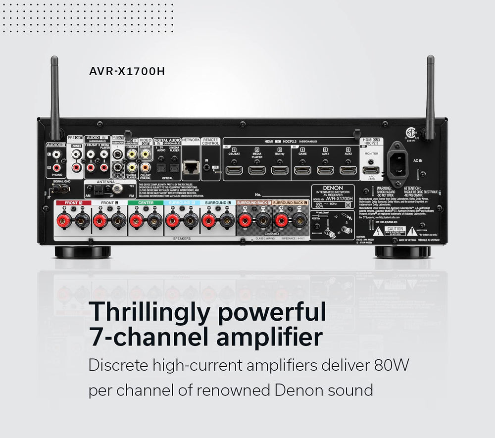 Denon AVR-X1700H in a Dolby Atmos setup for immersive sound