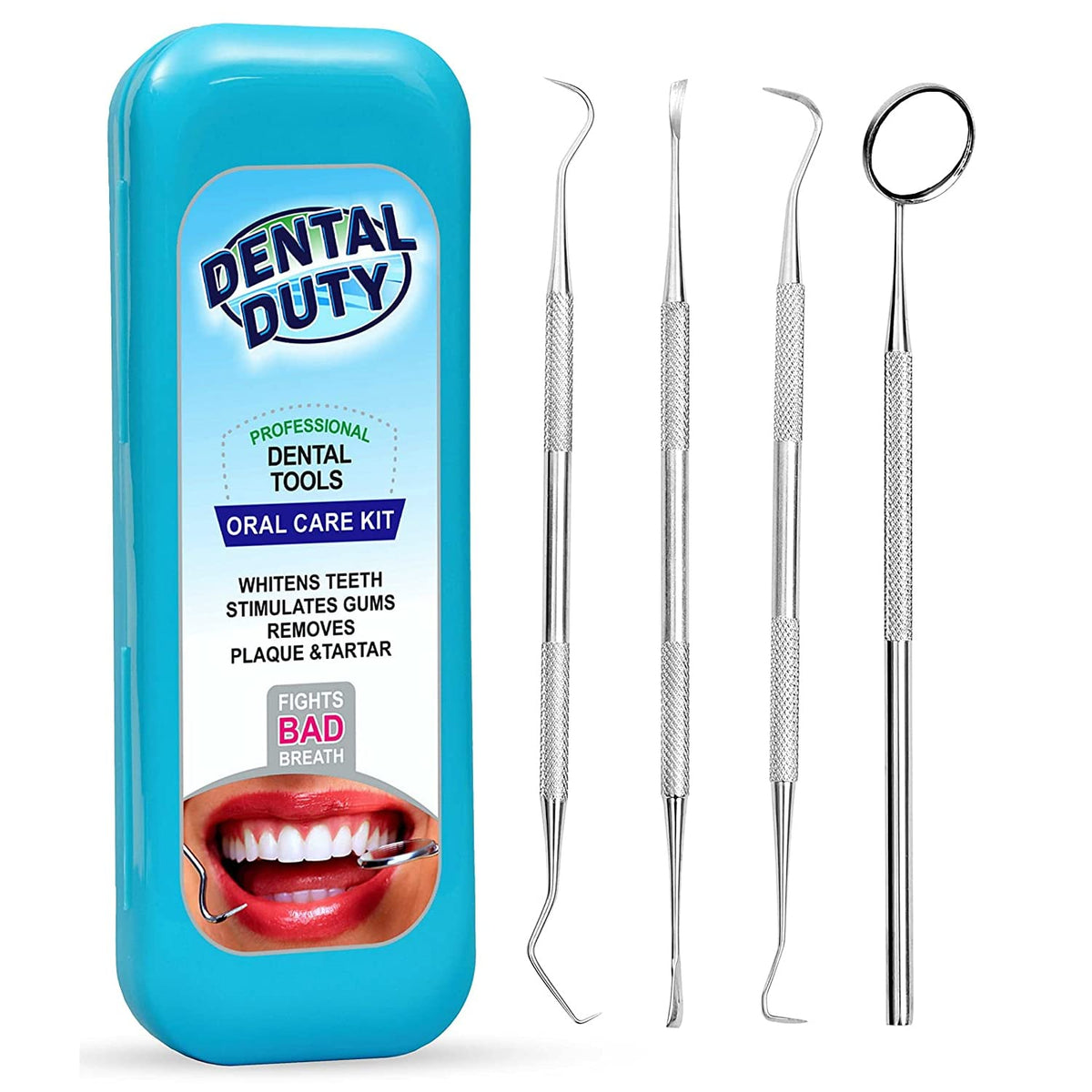 Dental Duty Aqua dental tools kit laid out for at-home cleaning