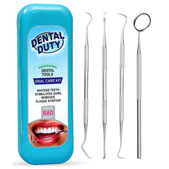 Dental Duty Aqua dental tools kit laid out for at-home cleaning