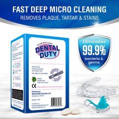 Dental Duty denture cleaner tablets closeup highlighting stain removal