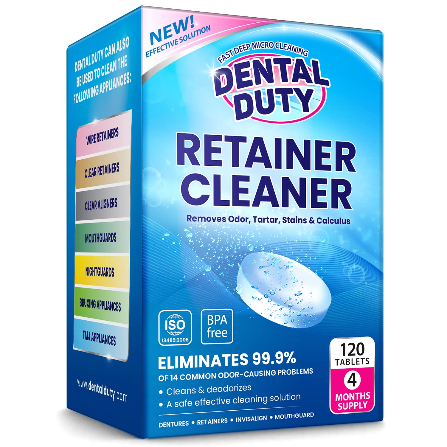 Dental Duty retainer cleaner tablets pack shot for convenient all-device cleaning