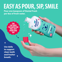 Dental Fresh measuring cap close-up showing easy, precise daily dosing.